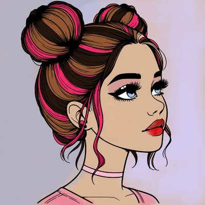 realistic girl with buns on the top of her head