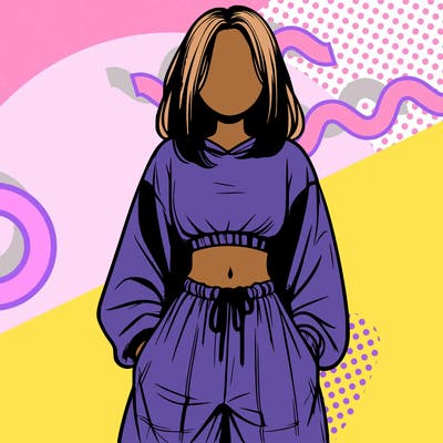 realistic girl faceless with baggy pants and a crop top