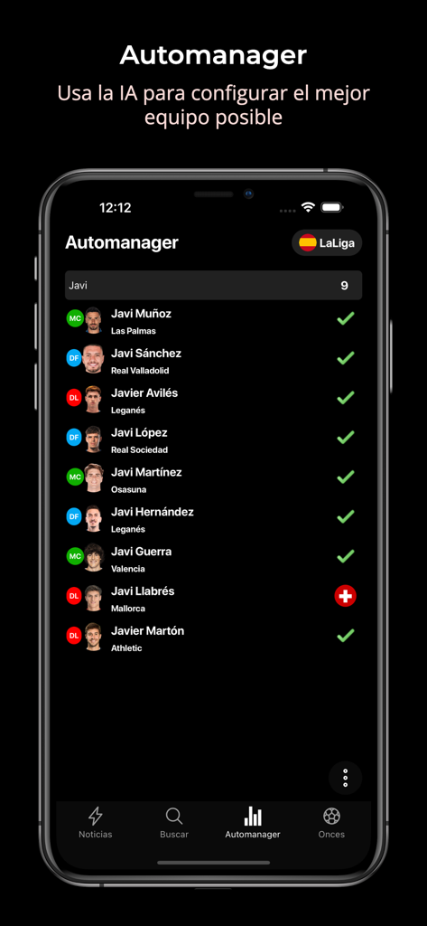 Jornada Perfecta Fantasy - Jornada Perfecta Fantasy Automanager screen with AI generated soccer lineup