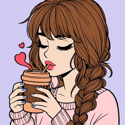 realistic girl drinking coffee