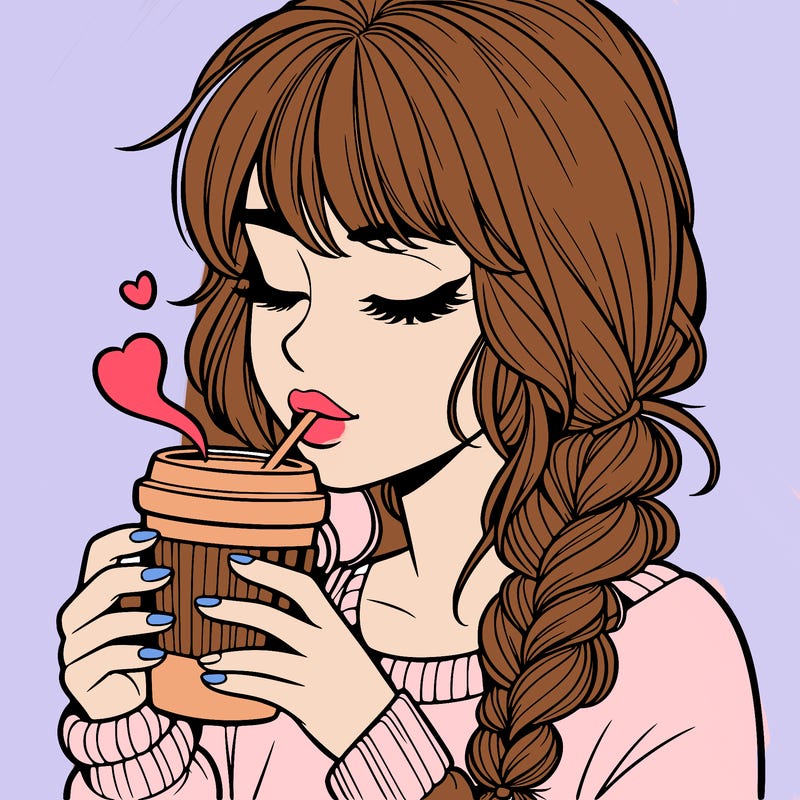 realistic girl drinking coffee