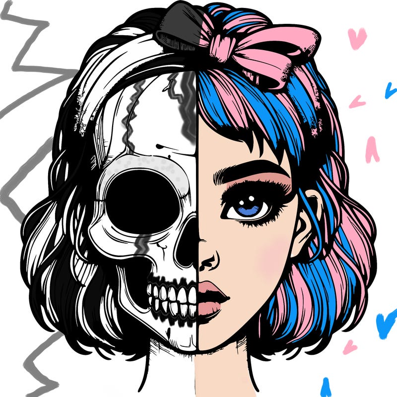 realistic girl with half skull mask