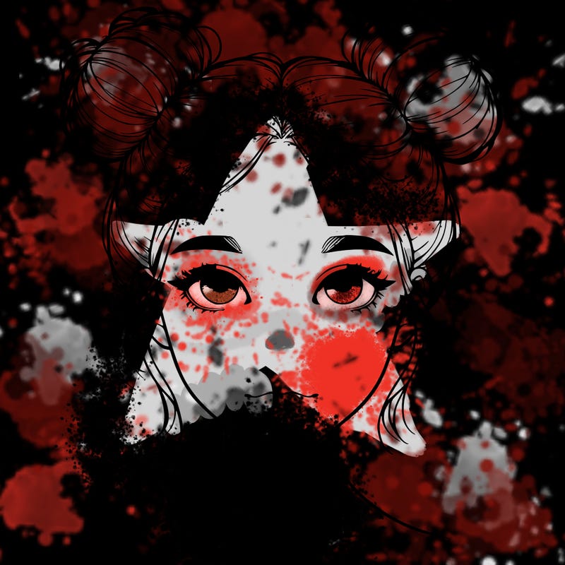 realistic girl with two buns on top of her head