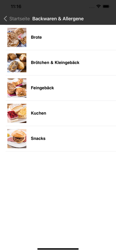 Bäcker Görtz - Mobile app screen displaying bakery product categories like bread pastries and cakes