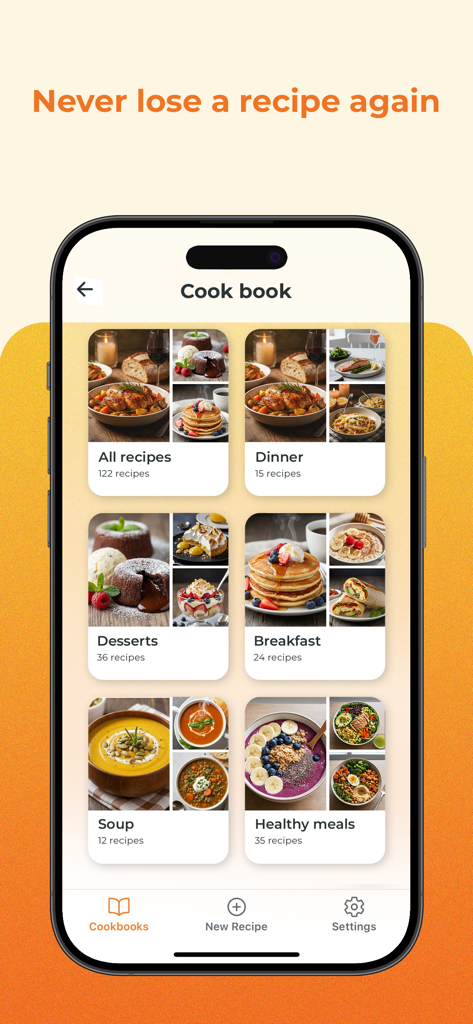 SousChefAI – Smart Recipes - SousChefAI app interface displaying organized digital recipe cookbooks