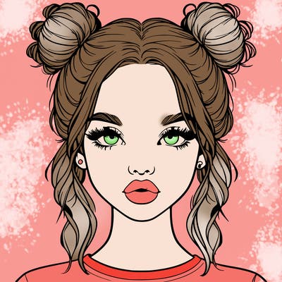 realistic girl with two buns in hair and lips