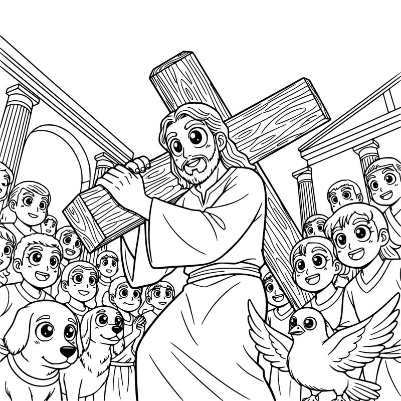 jesus carrying a cross surround by people