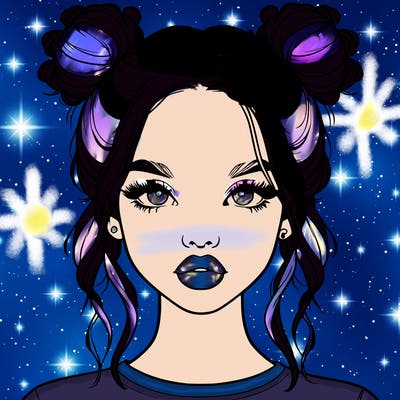 realistic girl with two buns in hair and lips