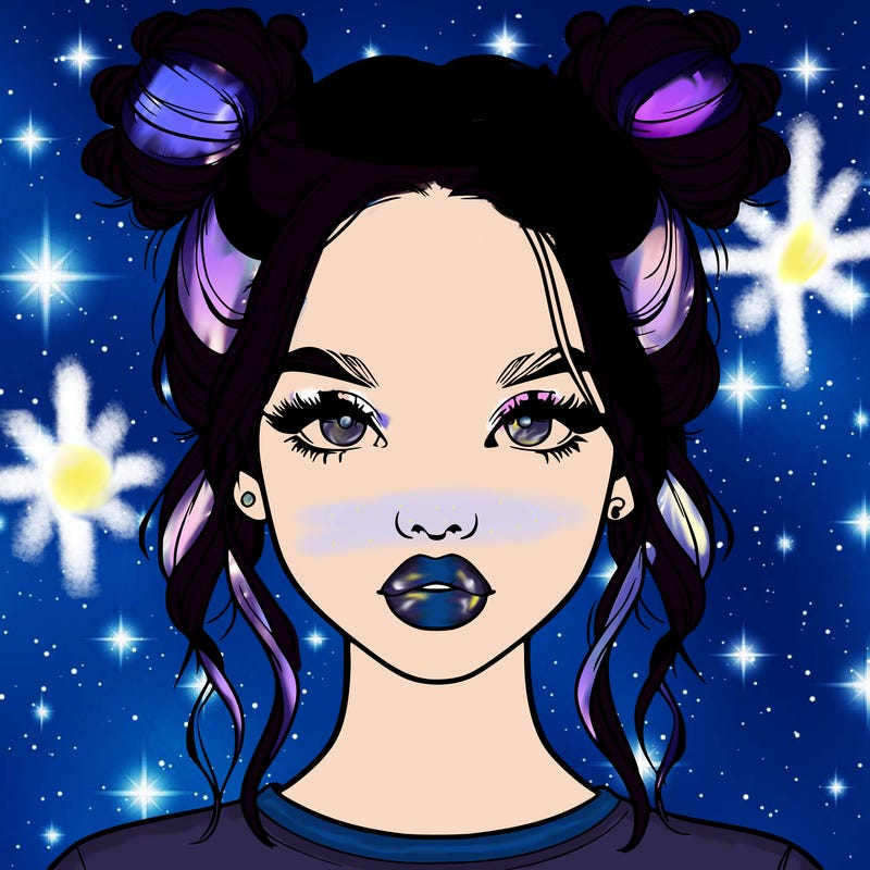 realistic girl with two buns in hair and lips