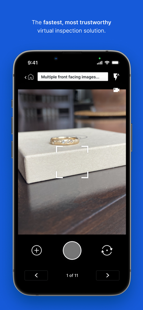 Truepic Vision app interface showing a virtual inspection of a gold ring for insurance purposes.