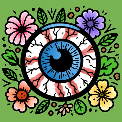 eyeball with flowers all around it