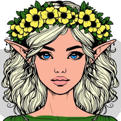 realistic female elf with flower crown