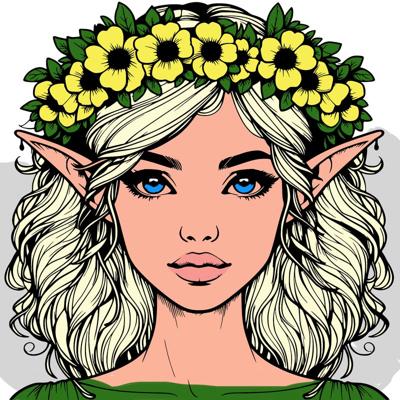 realistic female elf with flower crown