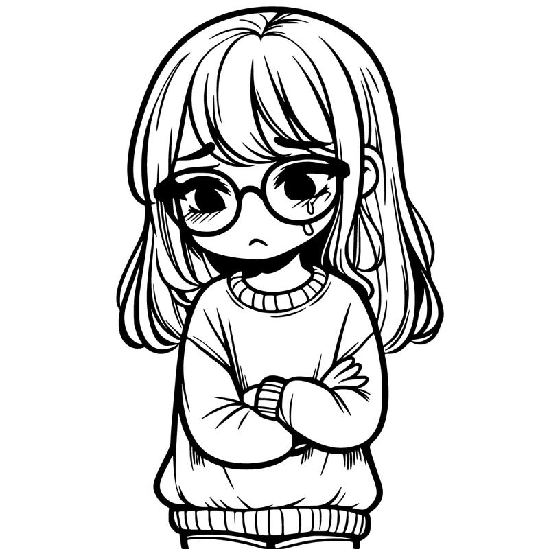 sad girl wearing glasses and a sweater