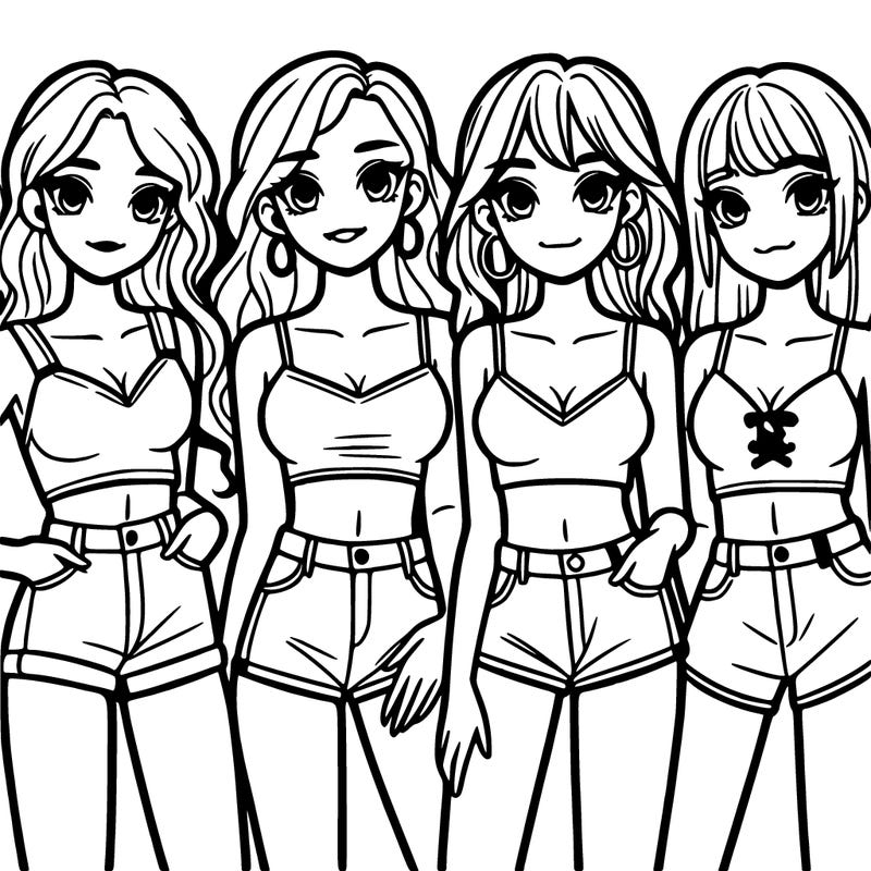 a group of girls wearing crop tops and shorts