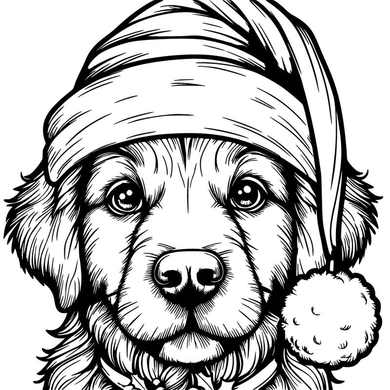 realistic dog with a christmas hat