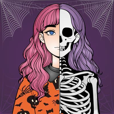 realistic girl half body half skeleton