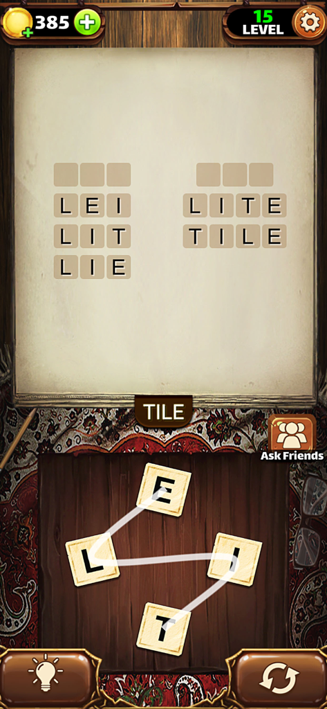 Fandogh | بازی فندق - Fandogh word puzzle game interface showing letters connected to form English words on a mobile screen
