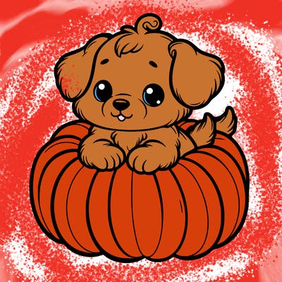 cute little puppy in a pumpkin
