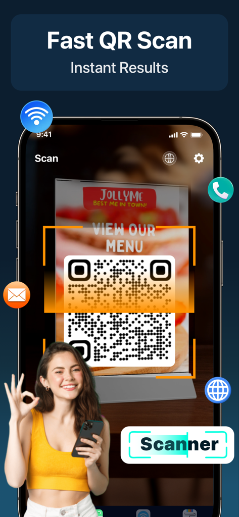iPhone screen displaying a fast QR code scan of a restaurant menu.
