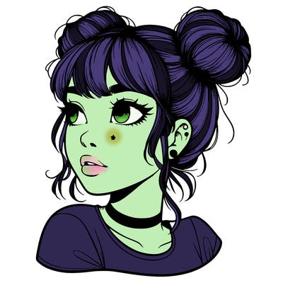 realistic girl with spacebuns