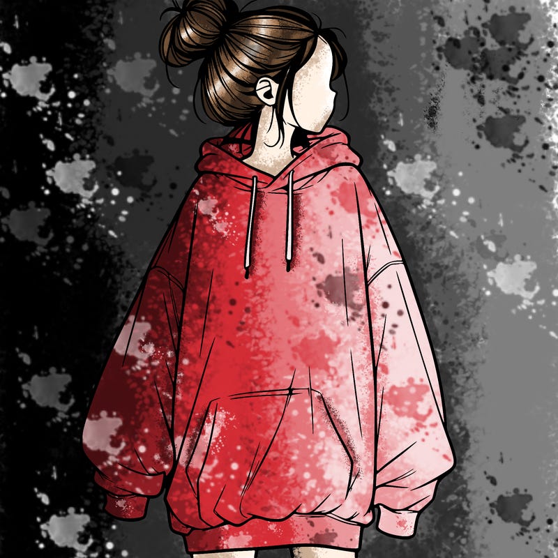 realistic girl with a oversized sweatshirt on and a bun