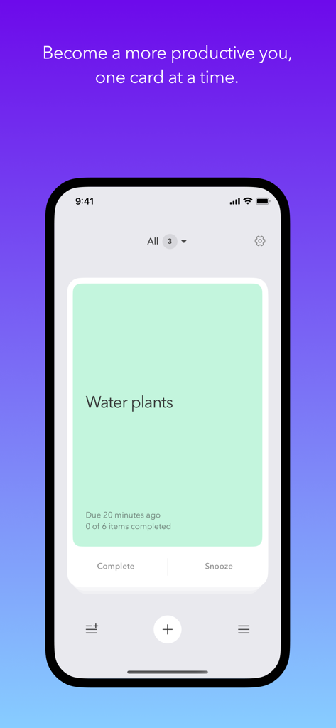 Doo app interface on an iPhone showing a minimalist task card for watering plants