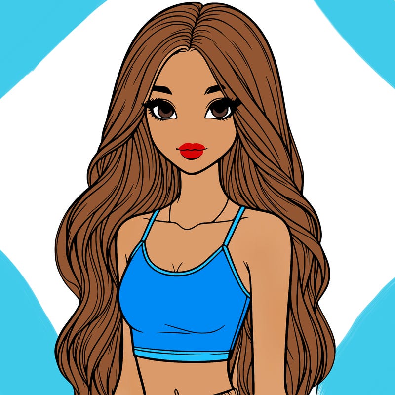 realistic girl with long hair with a crop top