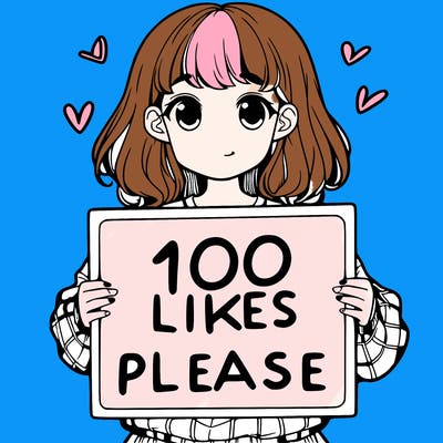 a girl holding a sign saying 100 likes please