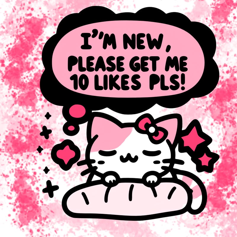kitty taking a nap dream talking and saying "i'm new, please get me at least 10 likes pls!!"