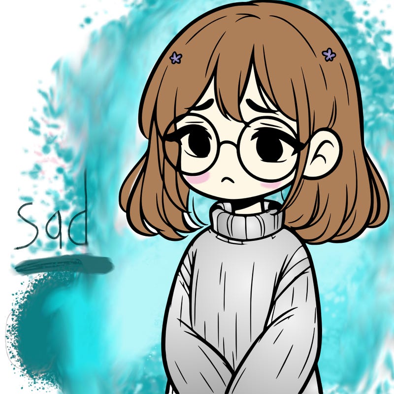 sad girl with glasses in a sweater