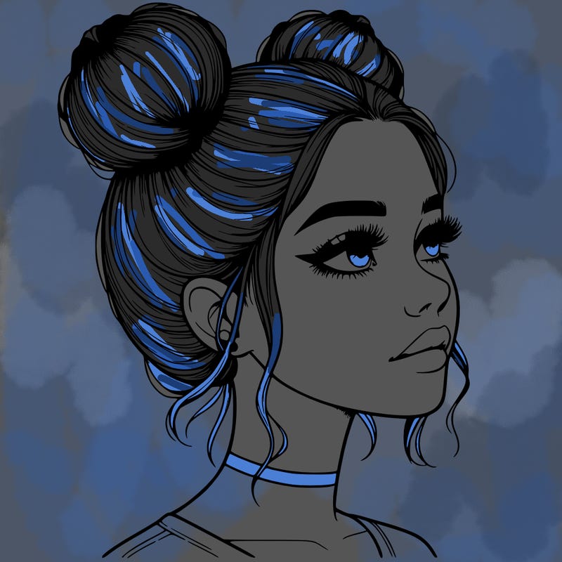 realistic girl with buns on the top of her head