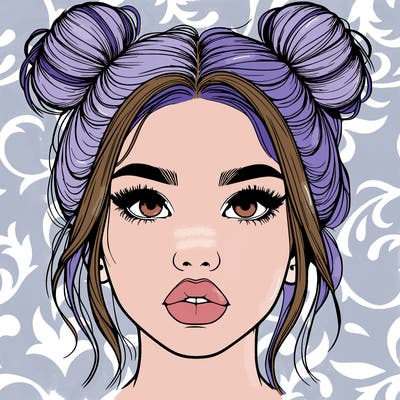 realistic girl with two buns on her hair and lips