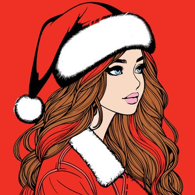 realistic girl in santa hat