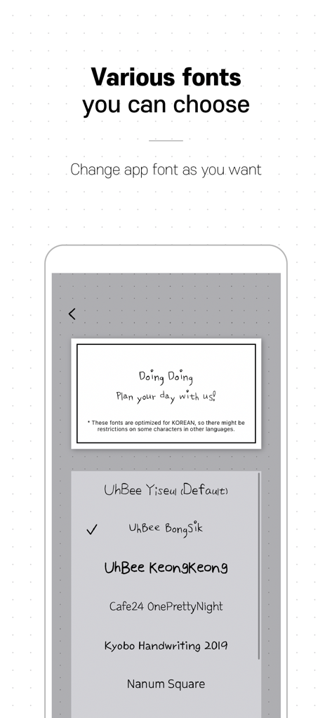 Doing Doing - Customizable handwriting fonts in the Doing Doing digital bullet journal app