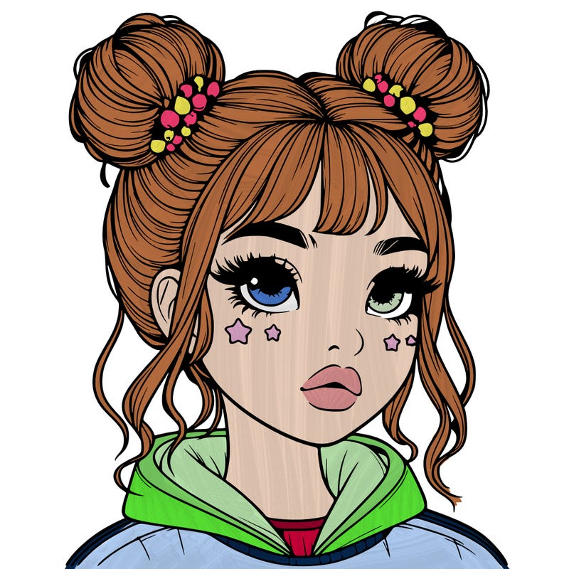 realistic girl with space buns