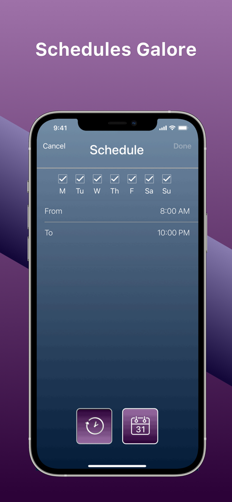 DigiBoard Remote - Interface for scheduling digital signage content by day and time in the DigiBoard Remote app.