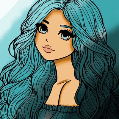 realistic girl with long wavy hair