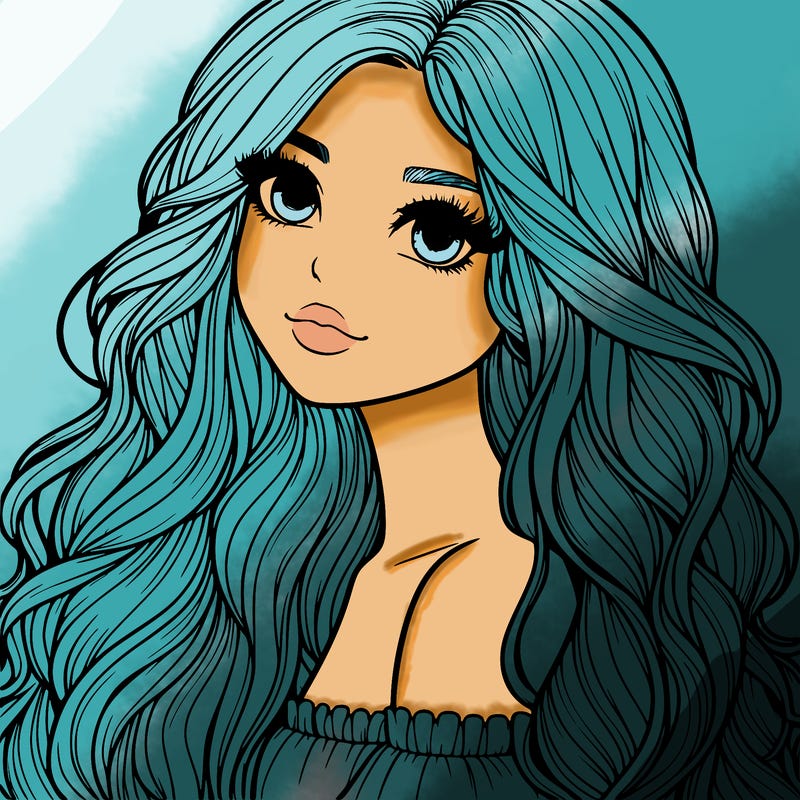 realistic girl with long wavy hair
