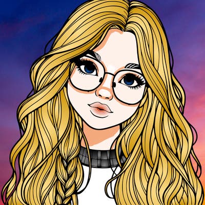 girl with long hair and freckles and glasses realistic