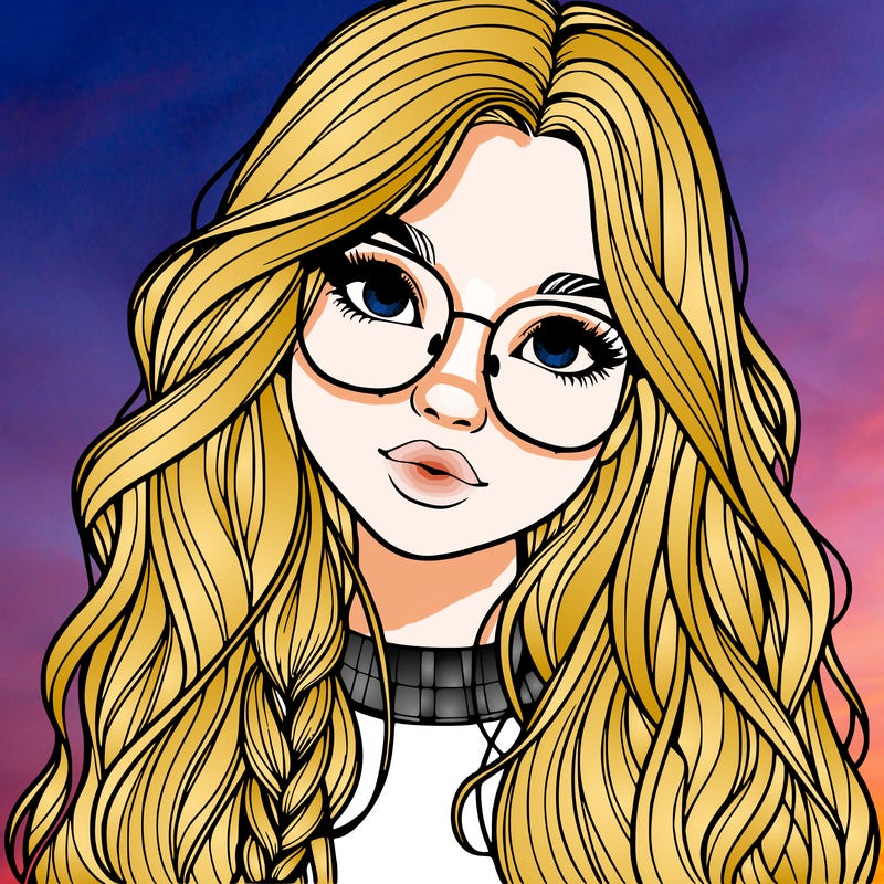 girl with long hair and freckles and glasses realistic
