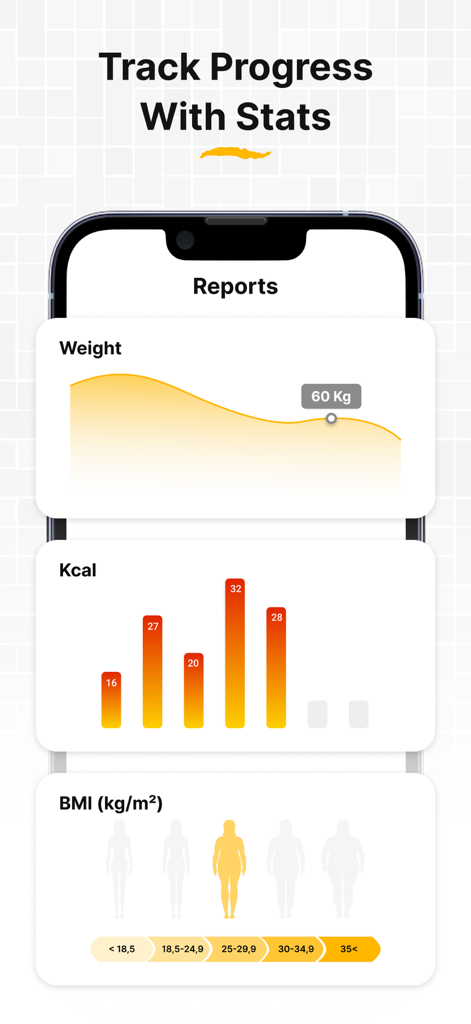 30 Day Butt Challenge workout - Fitness app dashboard showing weight charts calorie burn and BMI tracking