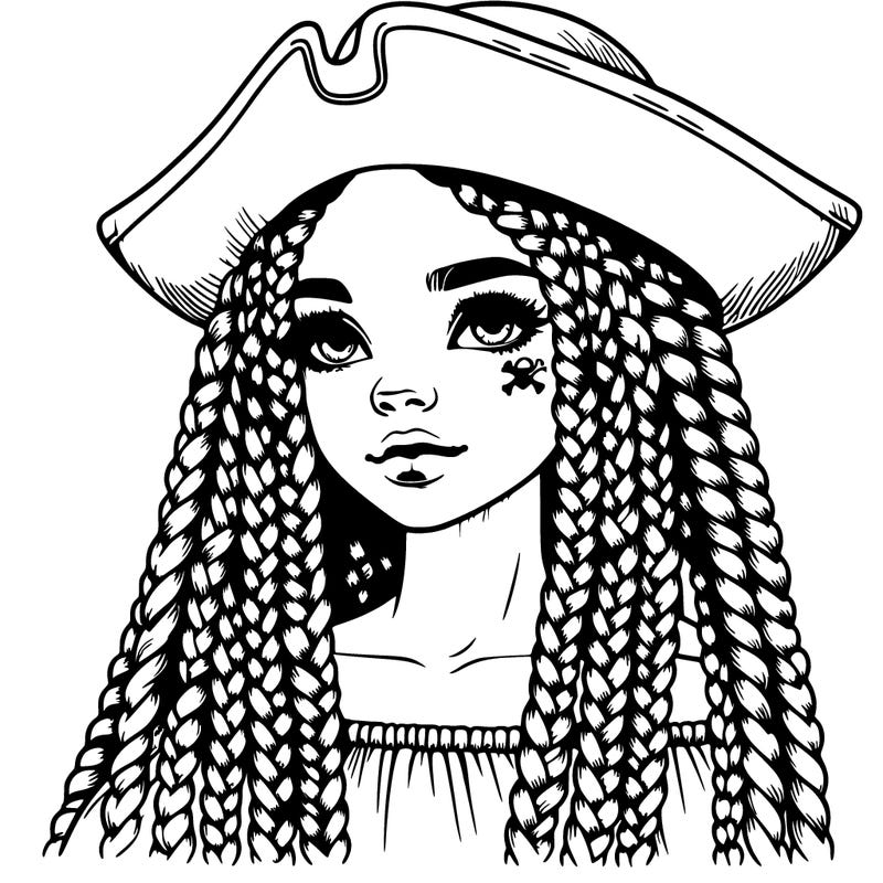 realistic girl with box braids and i realistic pirate hat