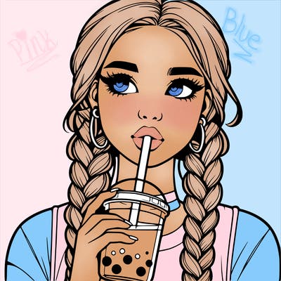 realistic girl with braided hair drinking boba