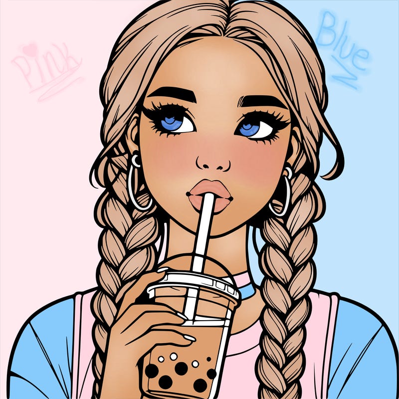 realistic girl with braided hair drinking boba