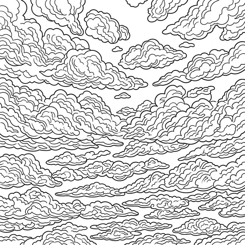 Dive into the intricate beauty of the sky with this stratocumulus clouds coloring page, specially crafted for teens seeking a detailed artistic challenge. Explore the lumpy, layered formations and bring them to life with your unique color palette.