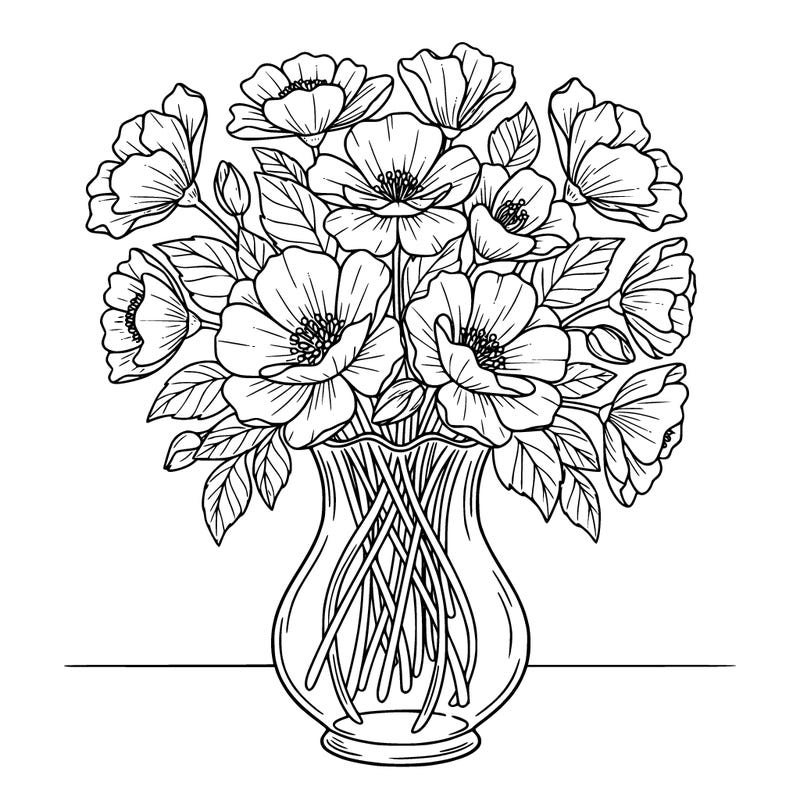 large beautiful flowers filling a lovely glass vase realistic