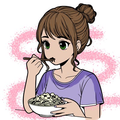 a realistic girl, eating food