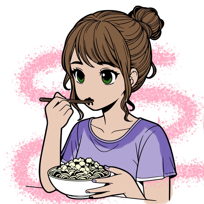 a realistic girl, eating food