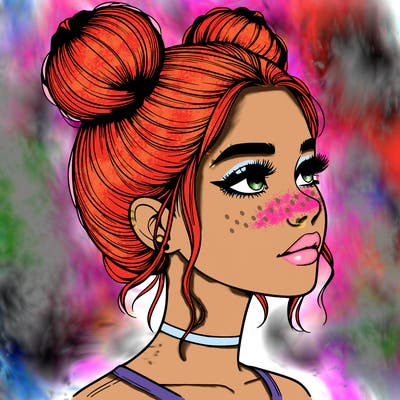 realistic girl with buns on the top of her head